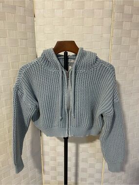 Haute Hippie Pale Blue Crocheted Zip Hoodie